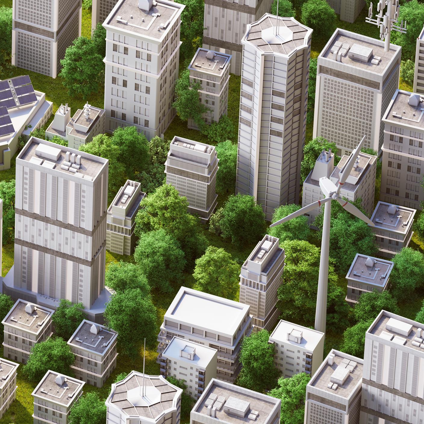 等距立体绿色城市背景俯视图